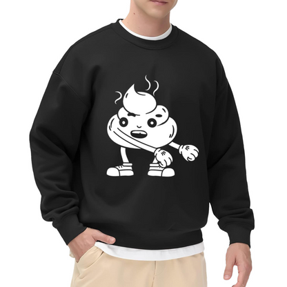 Tough Poop Emoji Cartoon Crewneck Sweatshirt | Funny Fighting Stance Poop Graphic Pullover, Meme Humor Gift