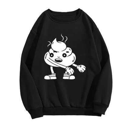 Tough Poop Emoji Cartoon Crewneck Sweatshirt | Funny Fighting Stance Poop Graphic Pullover, Meme Humor Gift