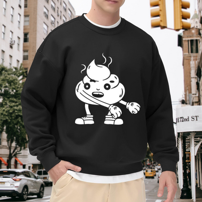 Tough Poop Emoji Cartoon Crewneck Sweatshirt | Funny Fighting Stance Poop Graphic Pullover, Meme Humor Gift