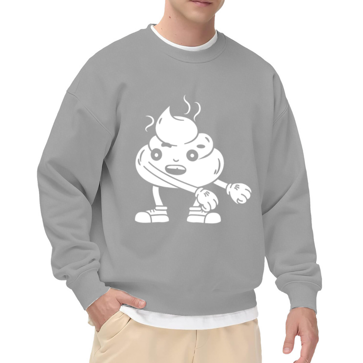 Tough Poop Emoji Cartoon Crewneck Sweatshirt | Funny Fighting Stance Poop Graphic Pullover, Meme Humor Gift
