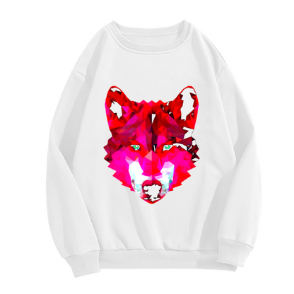 Low Poly Wolf Head Crewneck Sweatshirt | Geometric Color Block Animal Pullover, Modern Abstract Wolf Graphic Streetwear Top