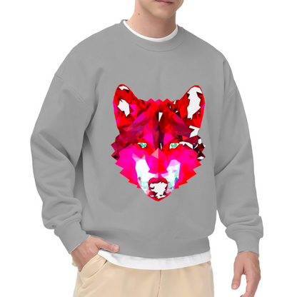 Low Poly Wolf Head Crewneck Sweatshirt | Geometric Color Block Animal Pullover, Modern Abstract Wolf Graphic Streetwear Top