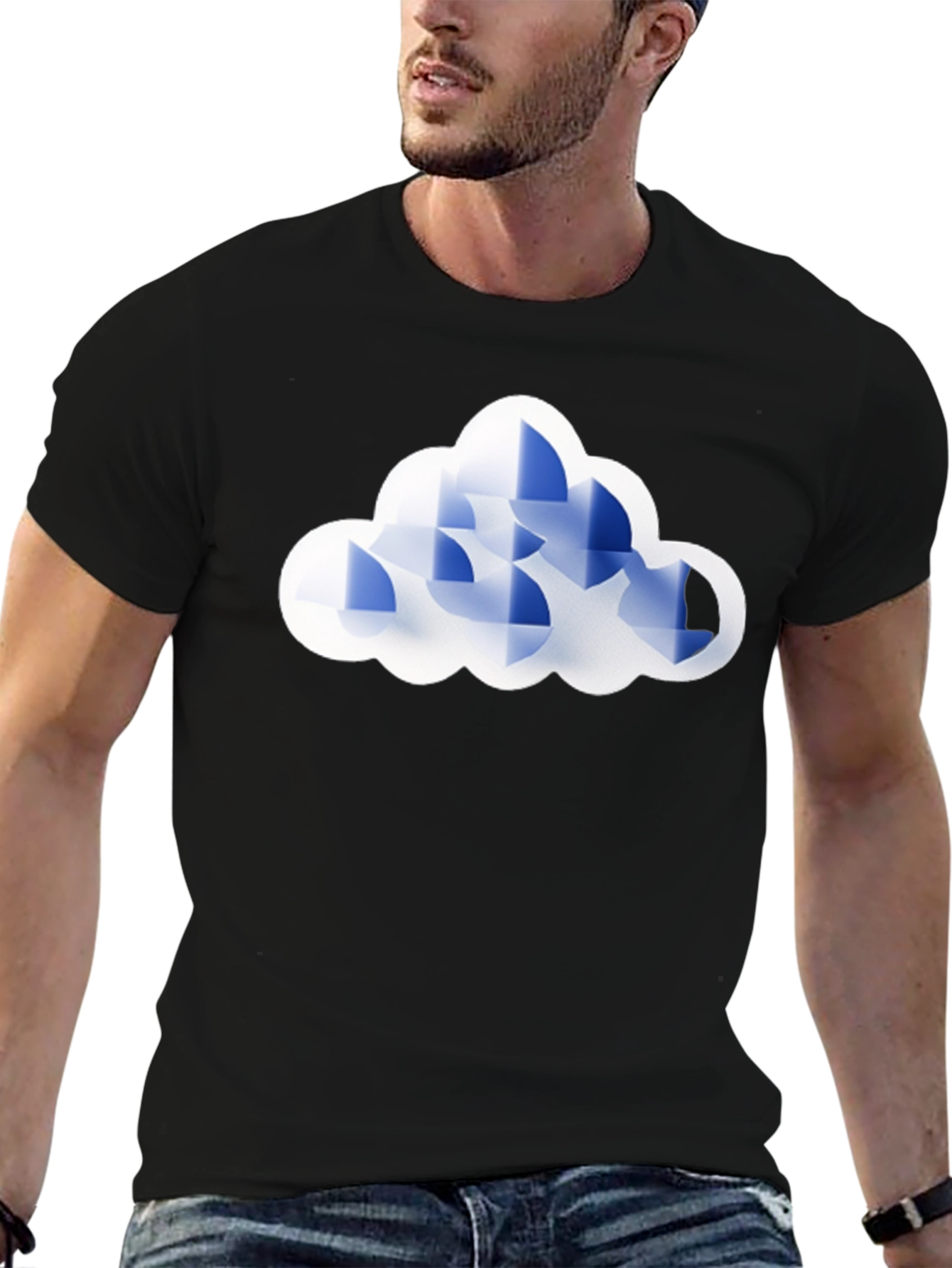 Geometric Cloud Graphic Tee - Black
