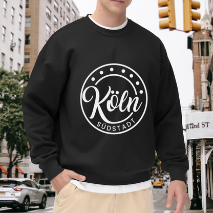 K?ln S¨¹dstadt Circle Crewneck Sweatshirt | Minimalist City Pride Pullover, Vintage Script Badge Graphic Top, Cologne Gift
