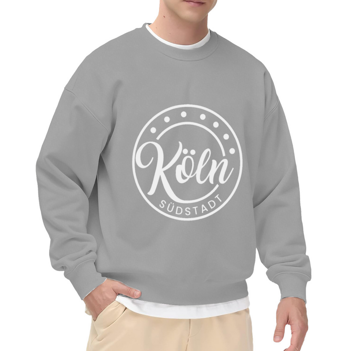 K?ln S¨¹dstadt Circle Crewneck Sweatshirt | Minimalist City Pride Pullover, Vintage Script Badge Graphic Top, Cologne Gift