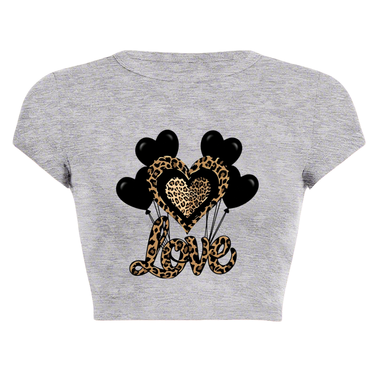 Leopard Love Heart Balloons Retro Gray Y2K Crop Tee