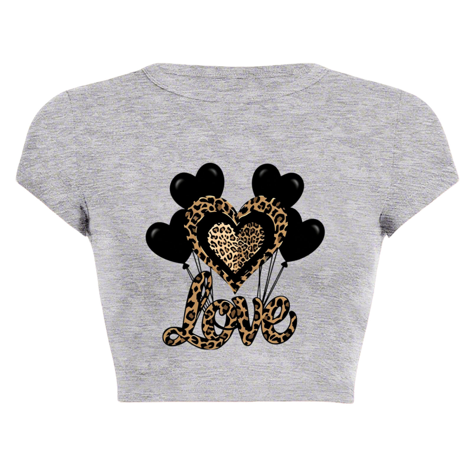Leopard Love Heart Balloons Retro Gray Y2K Crop Tee