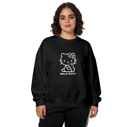 Minimal Line?Art Hello Kitty Black Crewneck Sweatshirt