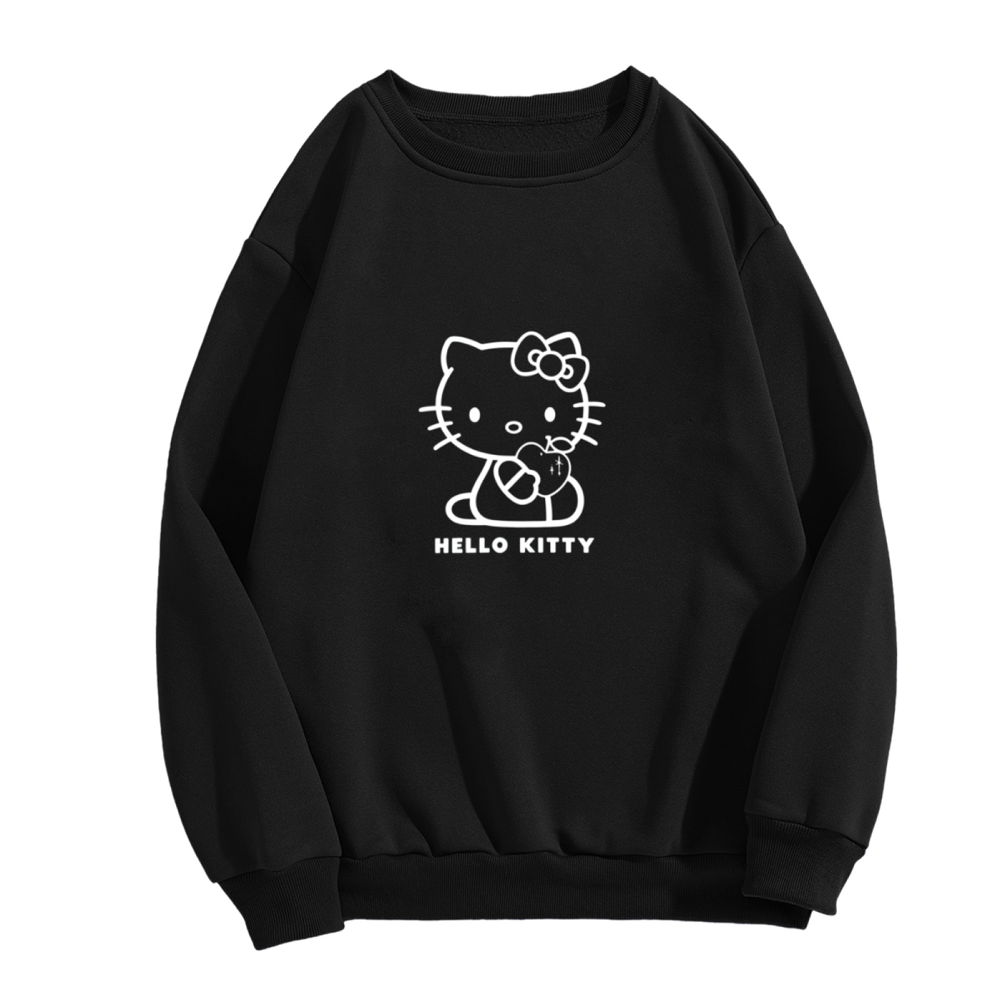 Minimal Line?Art Hello Kitty Black Crewneck Sweatshirt