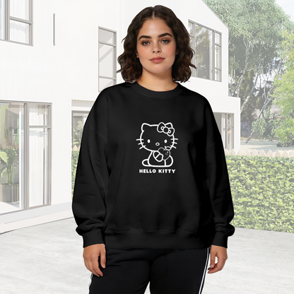 Minimal Line?Art Hello Kitty Black Crewneck Sweatshirt
