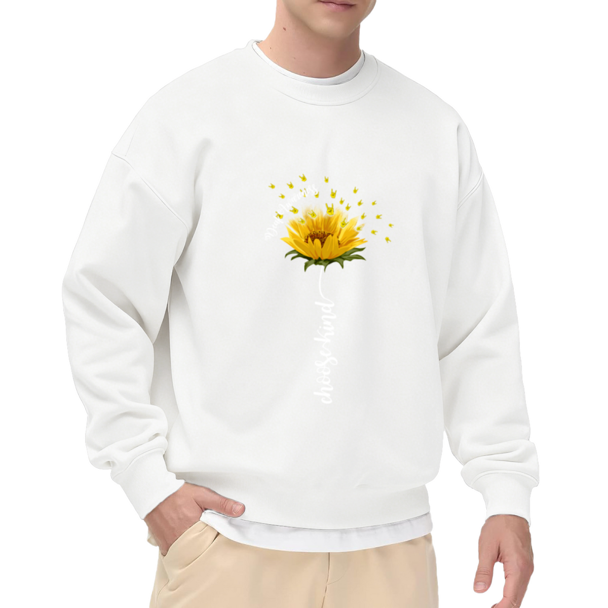 Cozy Crewneck Sweatshirt Featuring World Kindness Day and Choose Kind Sunflower Design