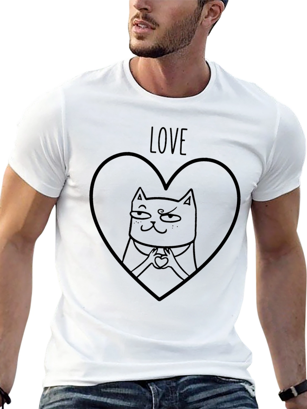Love Cat Heart T-Shirt - Mens Graphic Tee