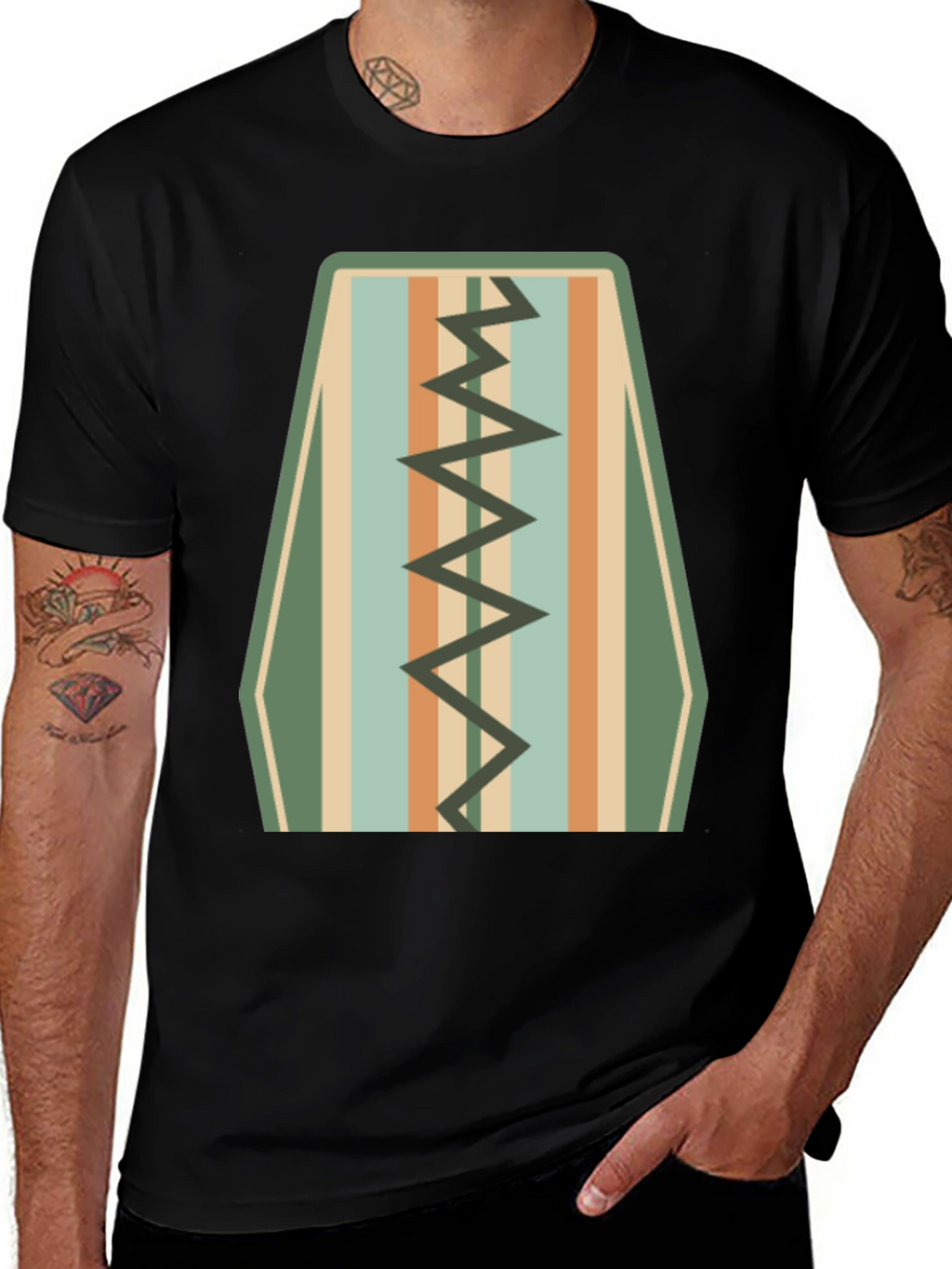 Retro Stripe Zigzag Graphic Tee - Cool Casual Style