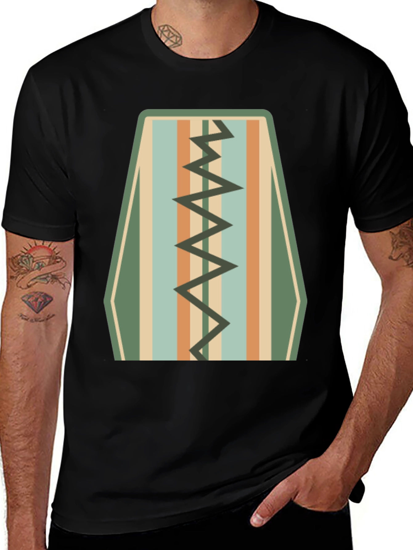 Retro Stripe Zigzag Graphic Tee - Cool Casual Style