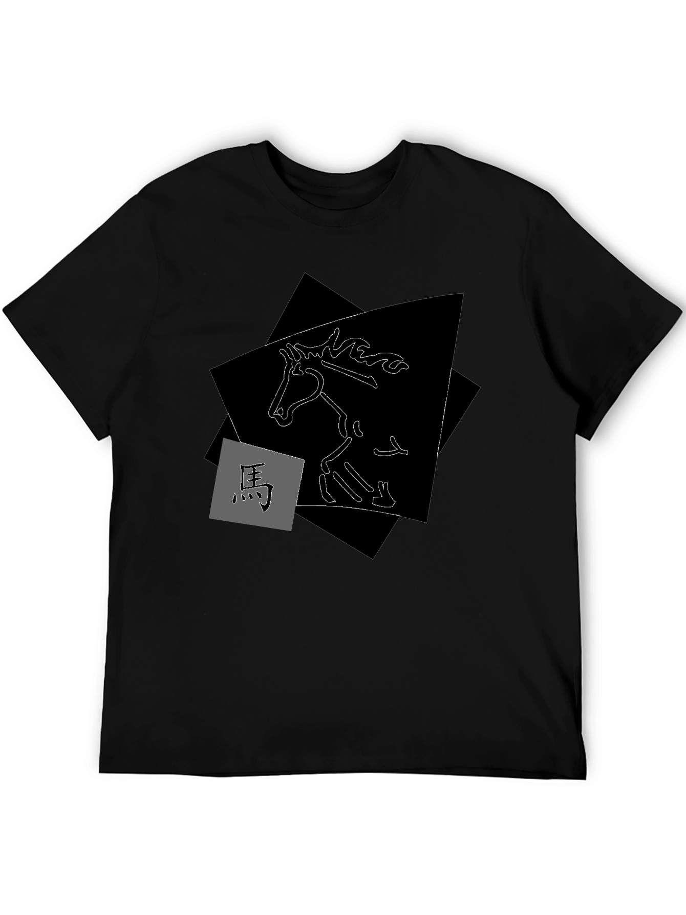 Abstract Horse Graphic Tee - Stylish Mens Black T-Shirt