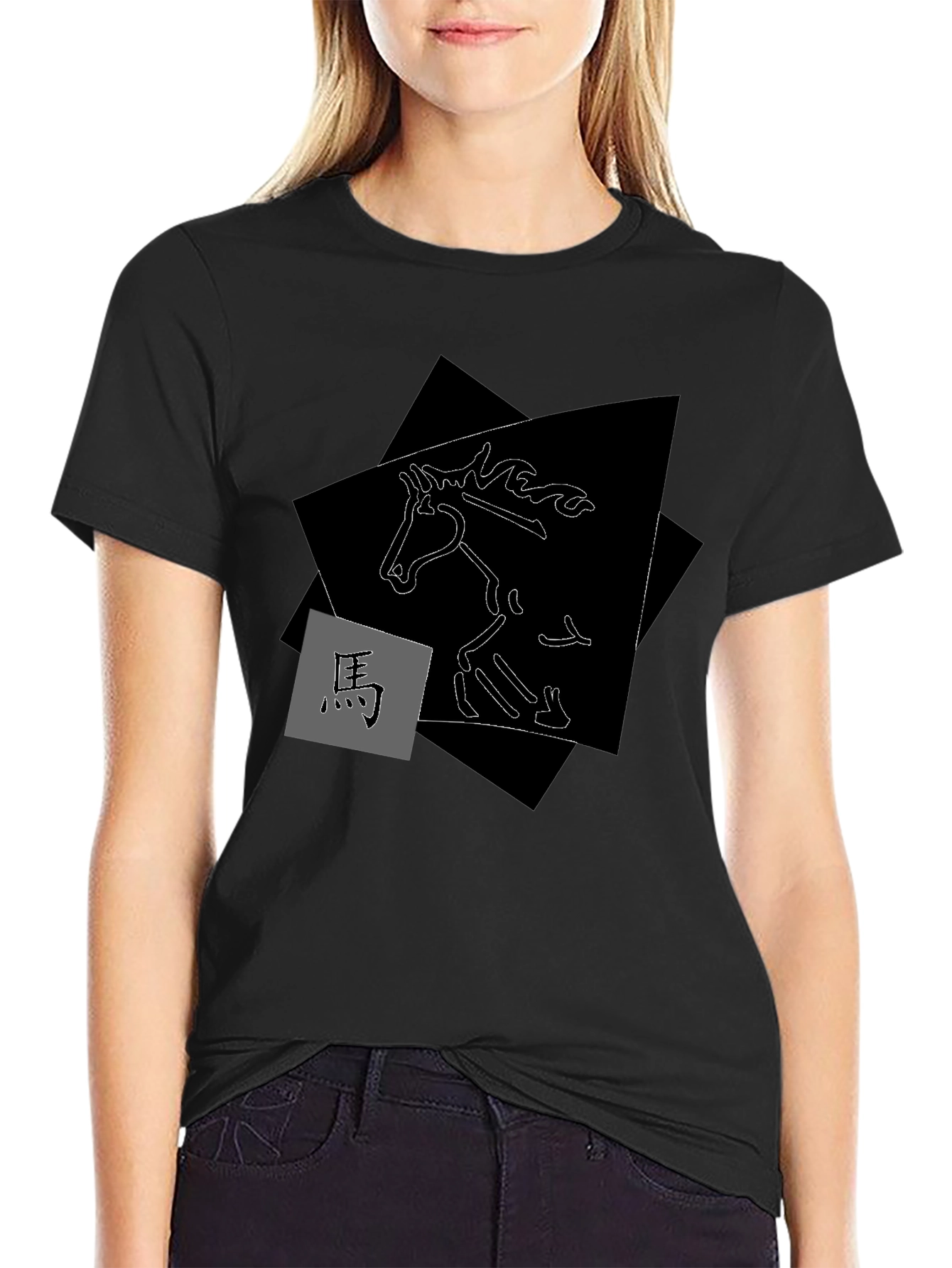 Abstract Horse Graphic Tee - Stylish Mens Black T-Shirt