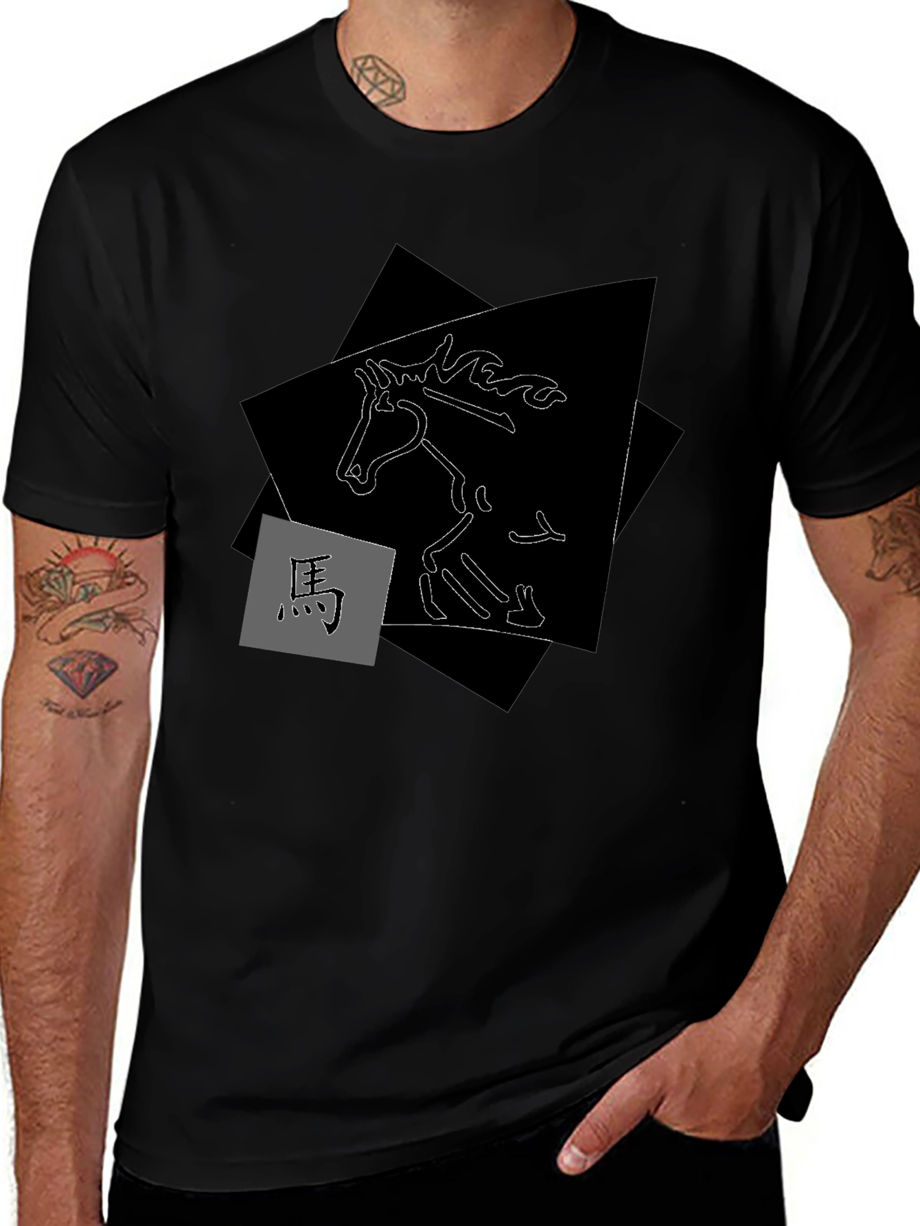 Abstract Horse Graphic Tee - Stylish Mens Black T-Shirt