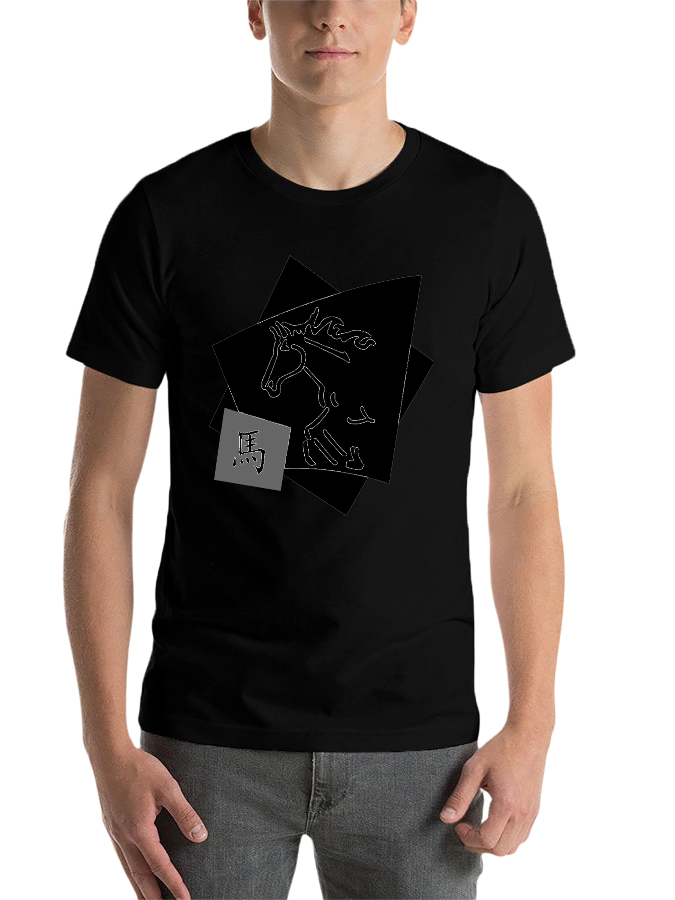 Abstract Horse Graphic Tee - Stylish Mens Black T-Shirt