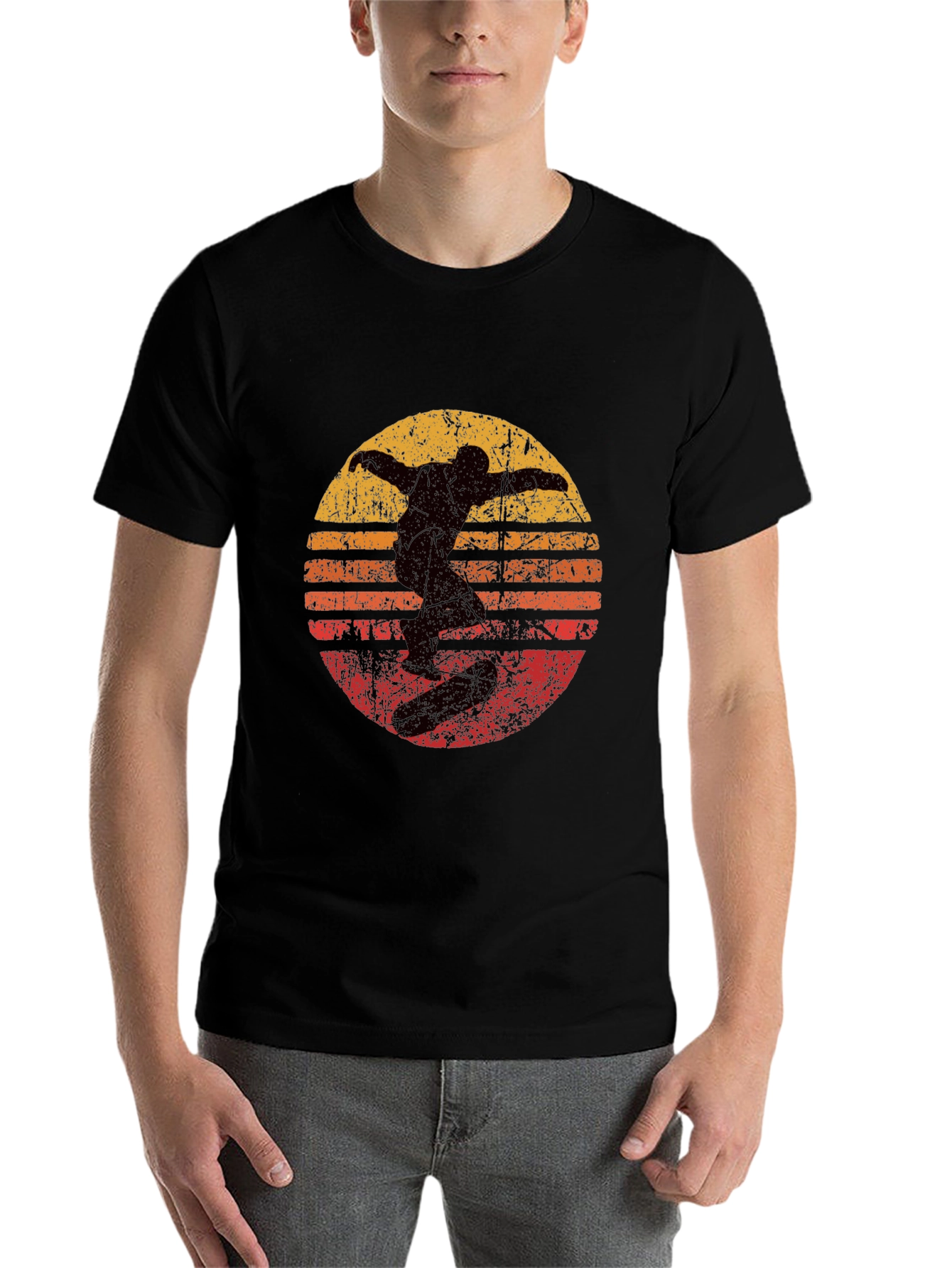 Retro Skater Graphic Tee - Cool Vintage Sunset Design