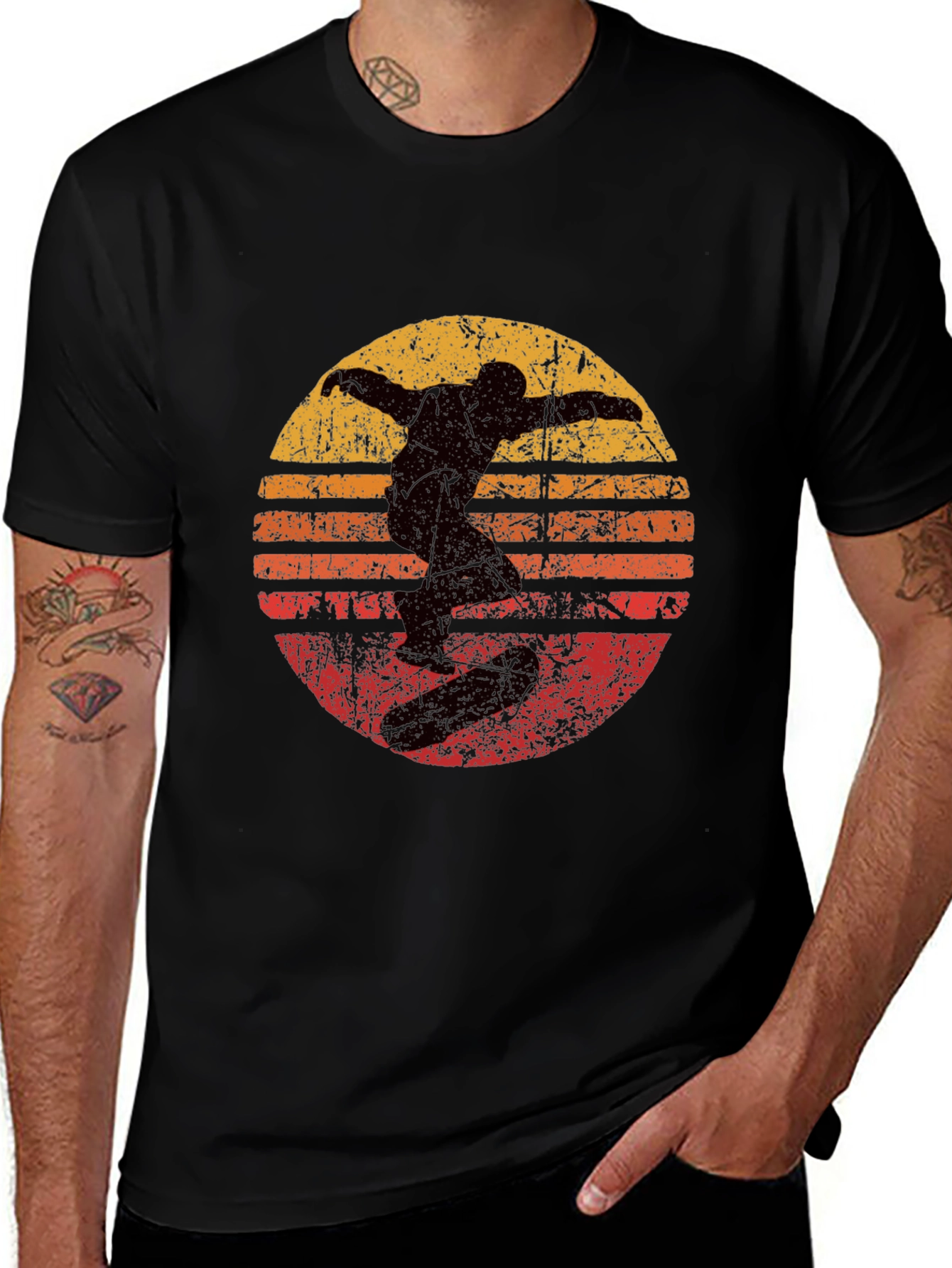 Retro Skater Graphic Tee - Cool Vintage Sunset Design