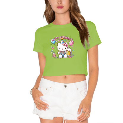Colorful Sanrio Characters 67 Number Design White Crop Top Cute Girl Tee