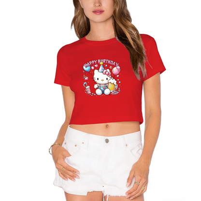 Colorful Sanrio Characters 67 Number Design White Crop Top Cute Girl Tee