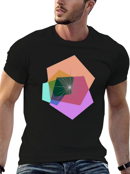 Geometric Abstract Design Black T-Shirt