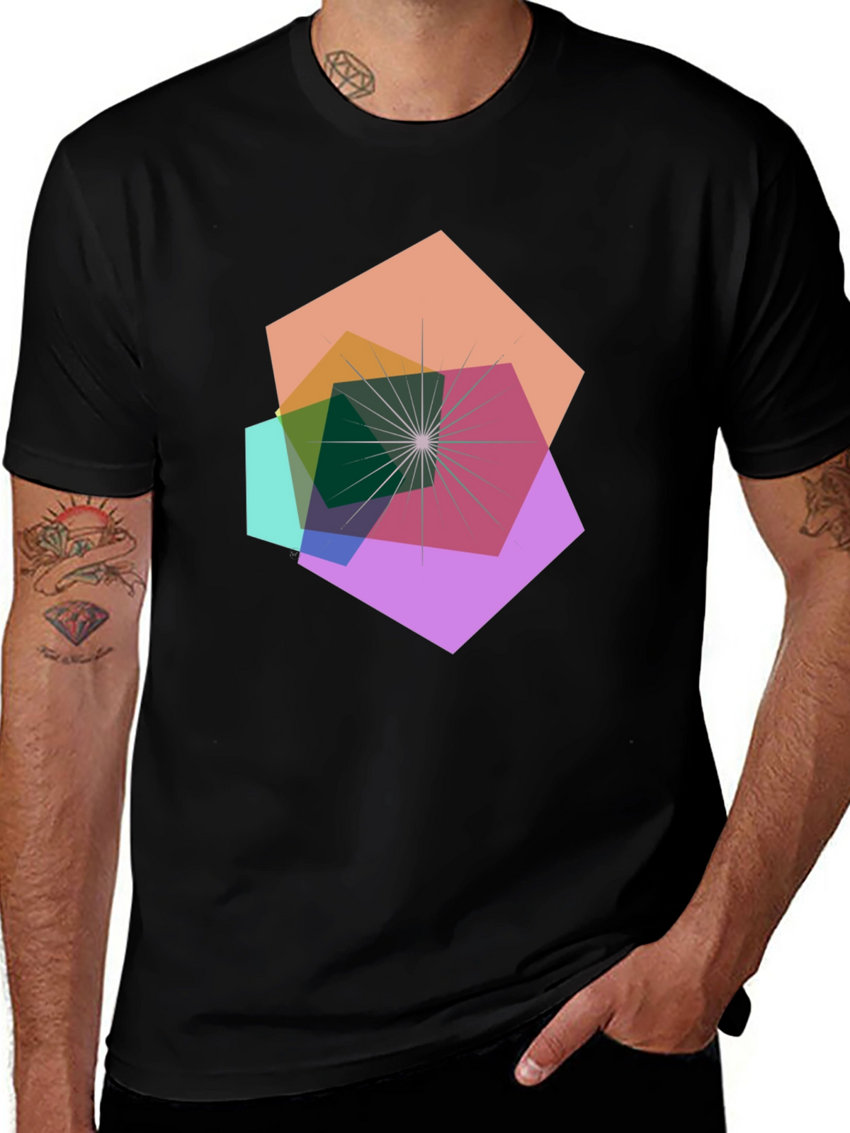 Geometric Abstract Design Black T-Shirt