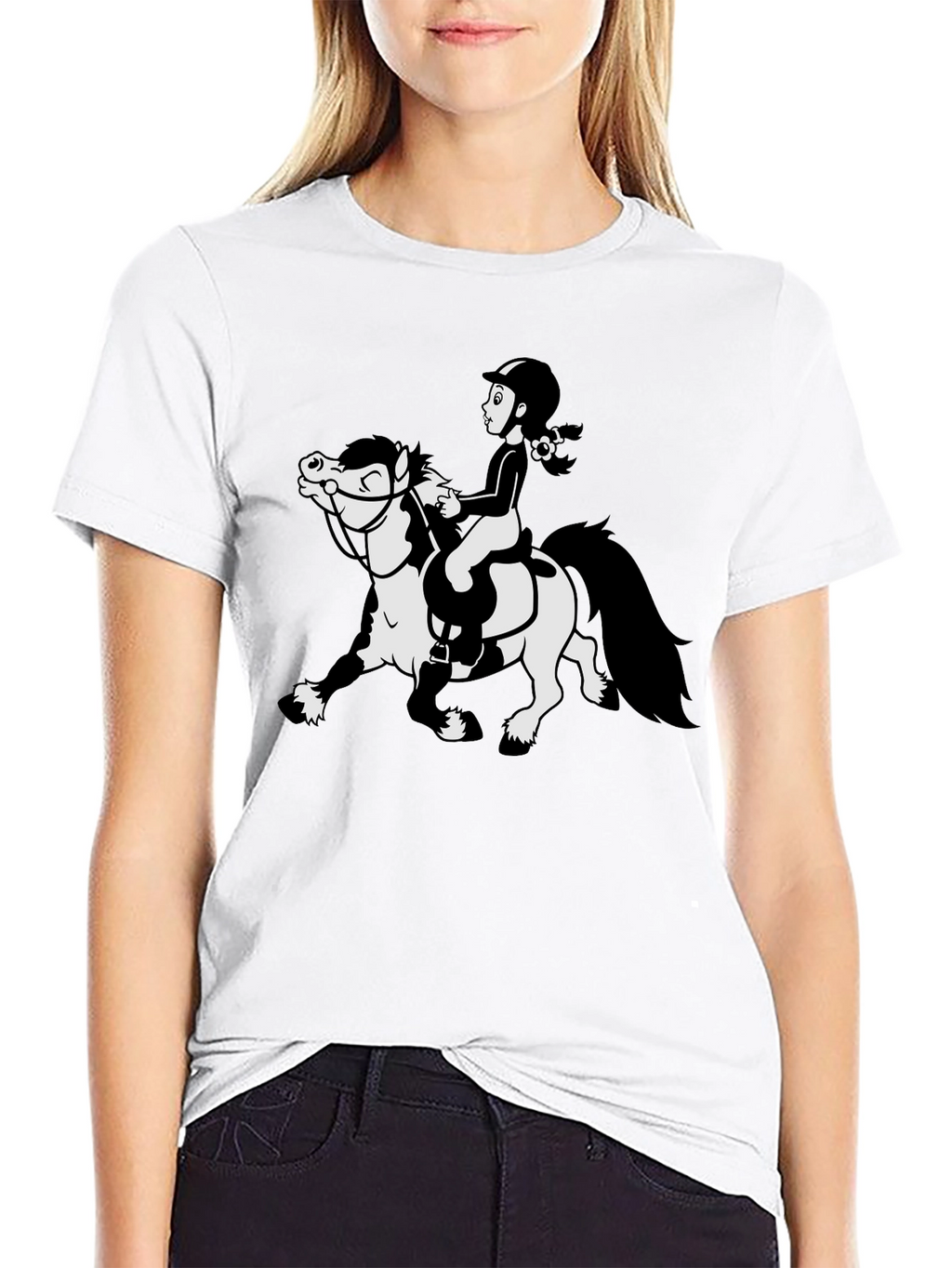 Cartoon Horse Riding Black T-Shirt