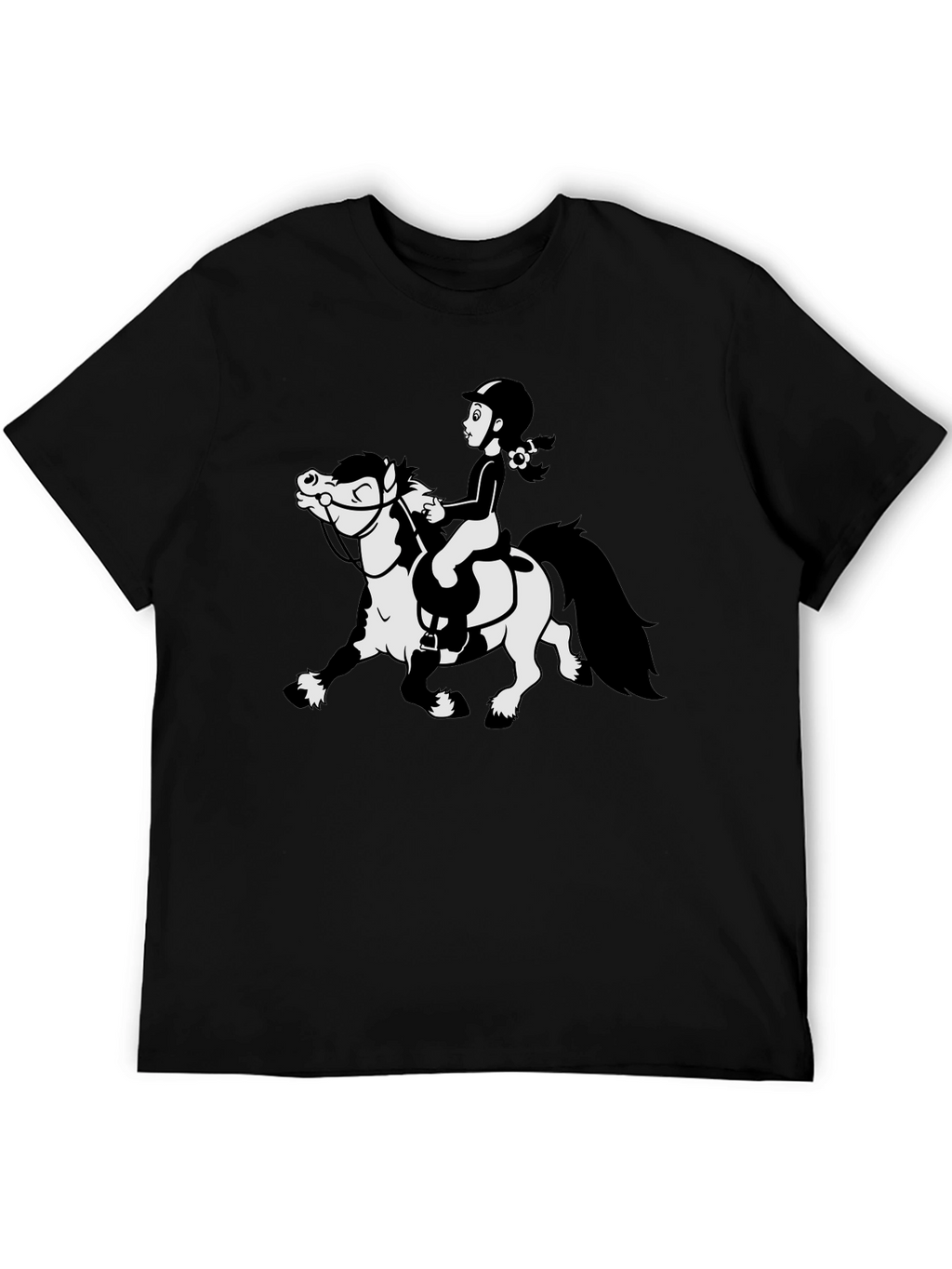 Cartoon Horse Riding Black T-Shirt