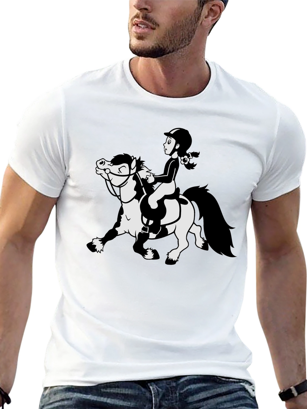 Cartoon Horse Riding Black T-Shirt