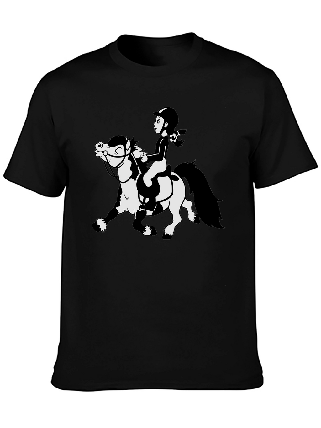 Cartoon Horse Riding Black T-Shirt