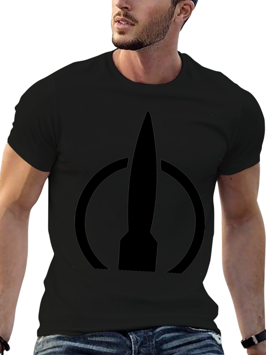 Rocket Logo Black T-Shirt - Modern Design