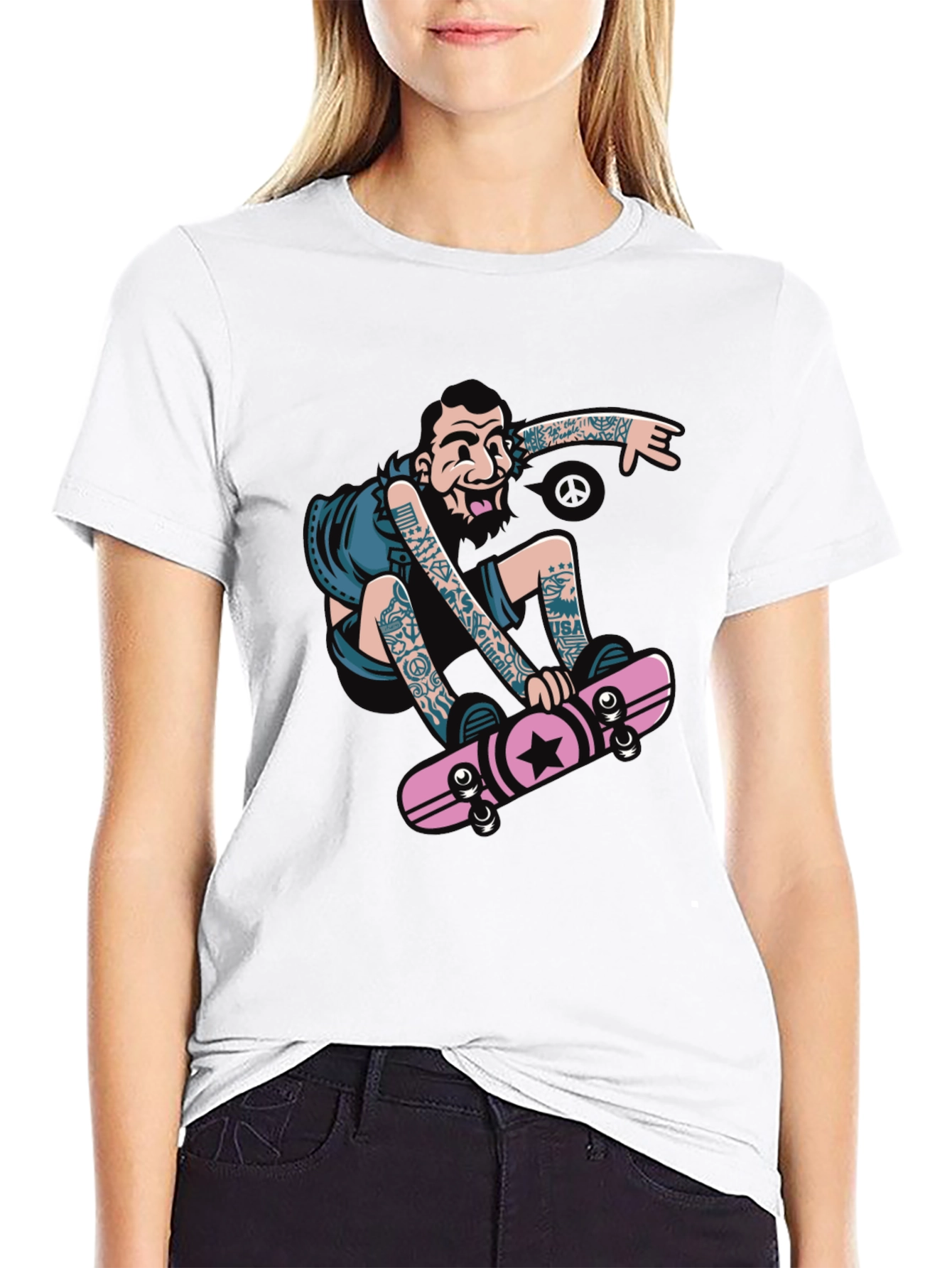 Skateboarder Graphic Tee - Black