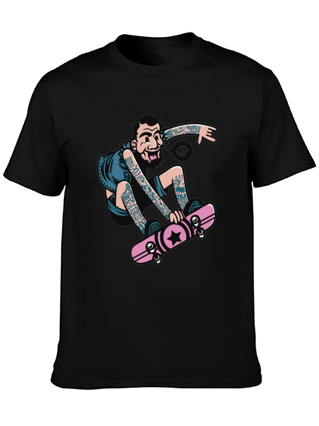 Skateboarder Graphic Tee - Black