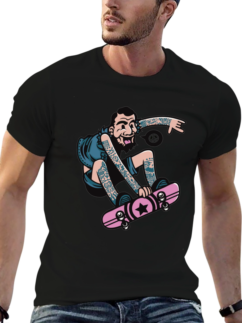 Skateboarder Graphic Tee - Black