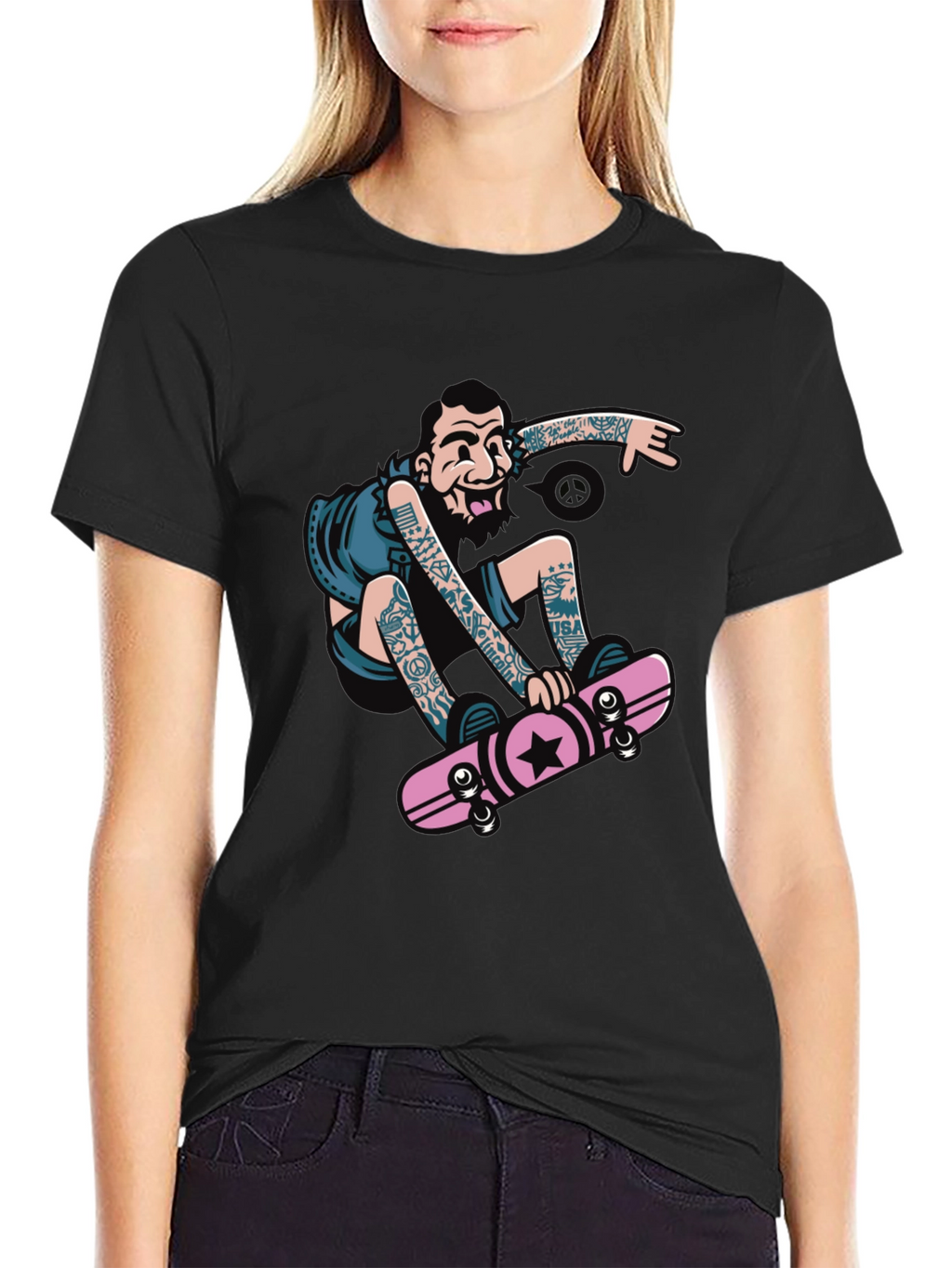 Skateboarder Graphic Tee - Black