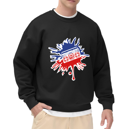 Retro Boombox Splat Art Crewneck Sweatshirt, Streetwear Style for Music Lovers