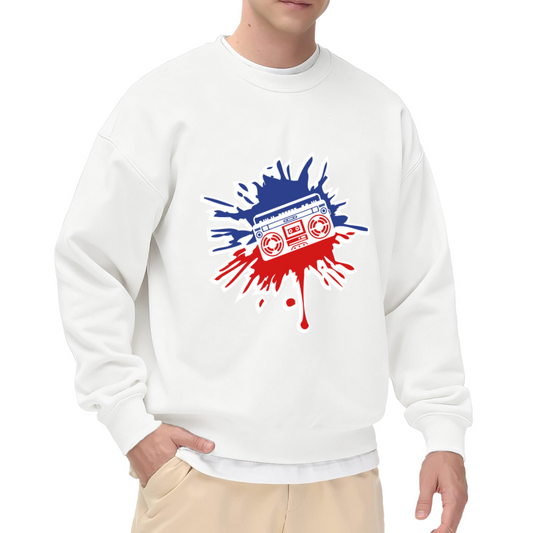 Retro Boombox Splat Art Crewneck Sweatshirt, Streetwear Style for Music Lovers