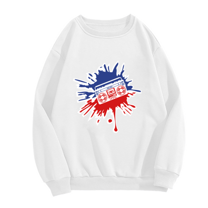 Retro Boombox Splat Art Crewneck Sweatshirt, Streetwear Style for Music Lovers