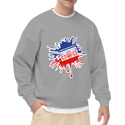 Retro Boombox Splat Art Crewneck Sweatshirt, Streetwear Style for Music Lovers