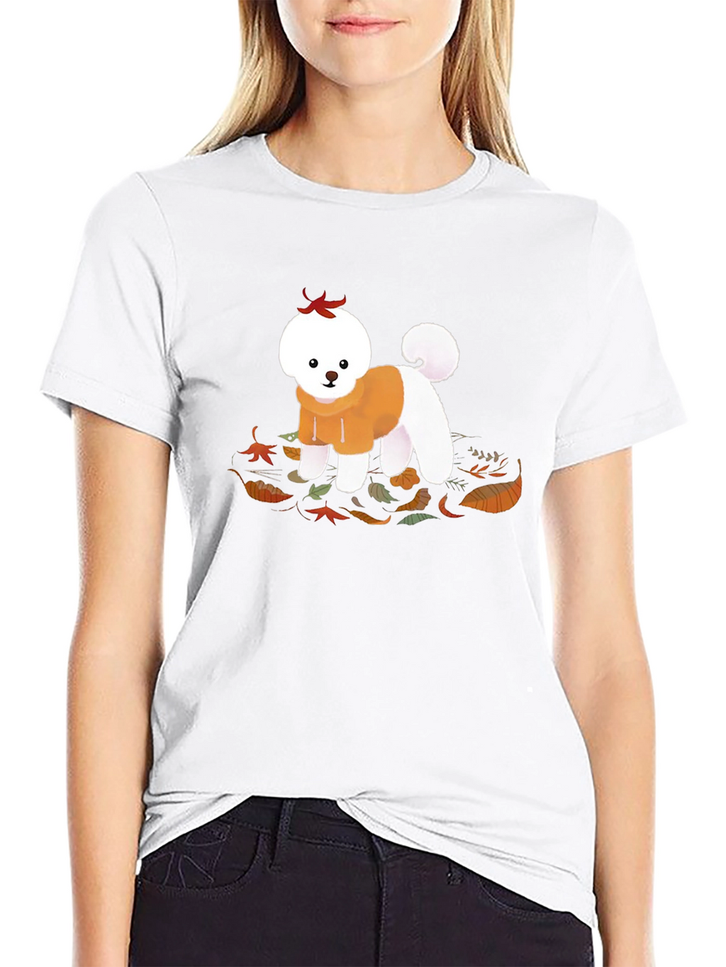 Cute Dog Autumn Leaves Graphic T-Shirt