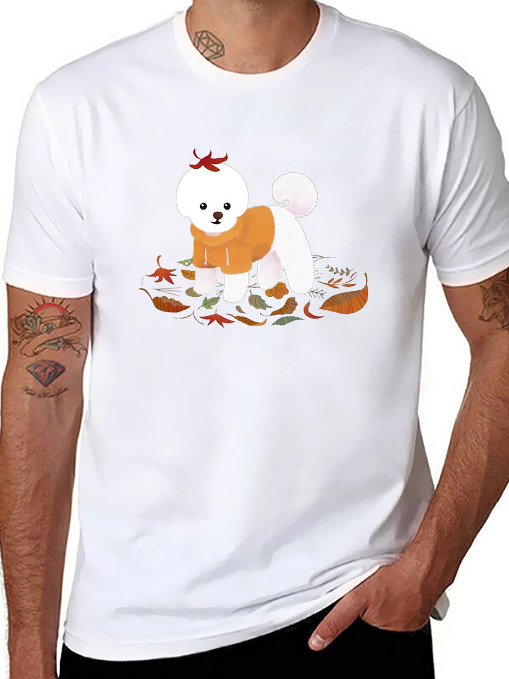Cute Dog Autumn Leaves Graphic T-Shirt