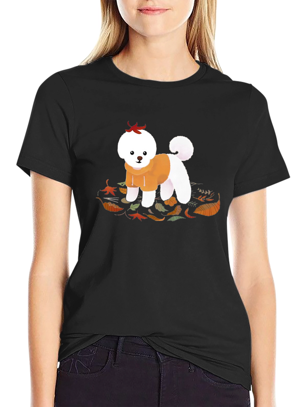Cute Dog Autumn Leaves Graphic T-Shirt