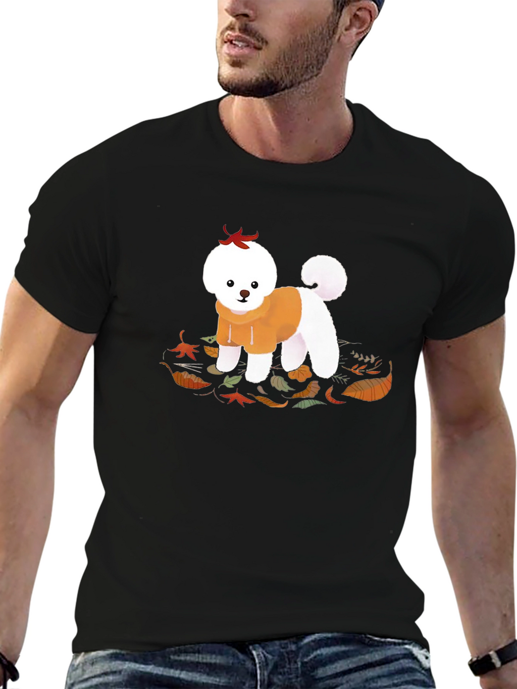 Cute Dog Autumn Leaves Graphic T-Shirt