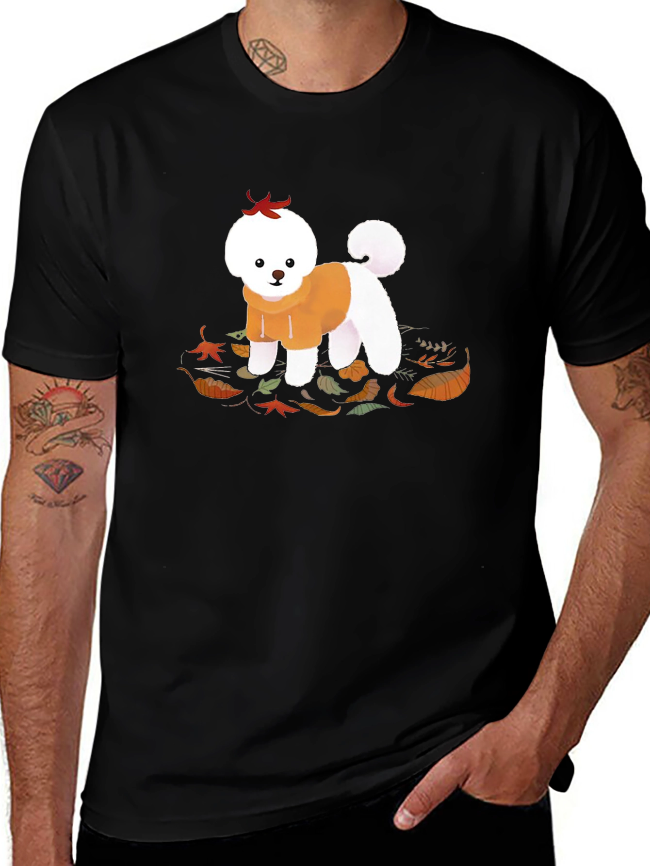 Cute Dog Autumn Leaves Graphic T-Shirt