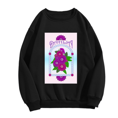 DAHIA Dahlia Flower Typography Crewneck Sweatshirt, Retro Botanical Illustration Pullover, Vintage Floral Art Gift for Women