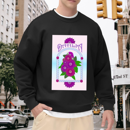 DAHIA Dahlia Flower Typography Crewneck Sweatshirt, Retro Botanical Illustration Pullover, Vintage Floral Art Gift for Women