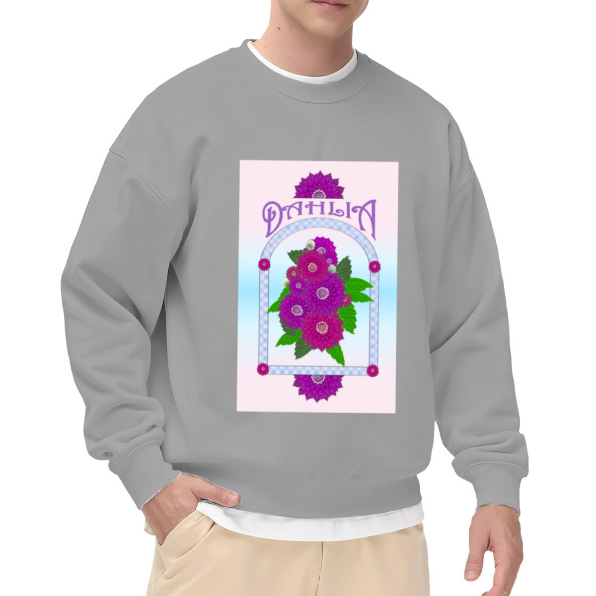 DAHIA Dahlia Flower Typography Crewneck Sweatshirt, Retro Botanical Illustration Pullover, Vintage Floral Art Gift for Women