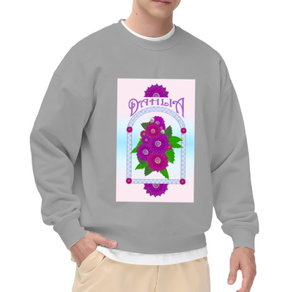 DAHIA Dahlia Flower Typography Crewneck Sweatshirt, Retro Botanical Illustration Pullover, Vintage Floral Art Gift for Women